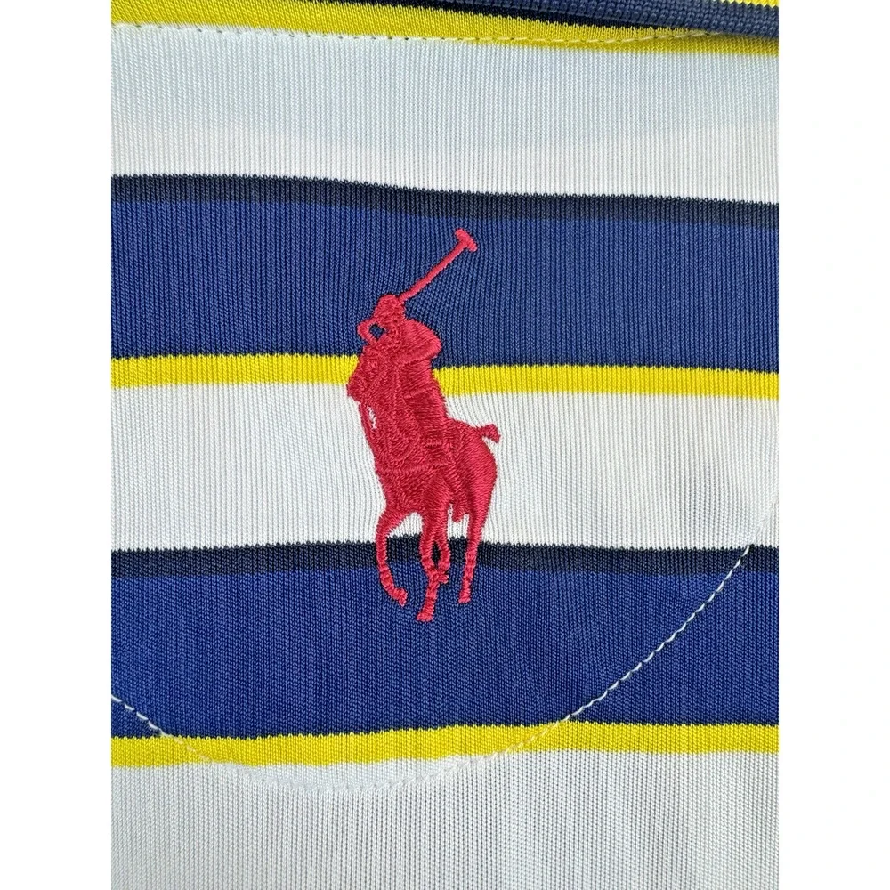Polo Ralph Lauren Golf Shirt Mens L Blue White 2020 US Open‎ Winged Foot Stretch
